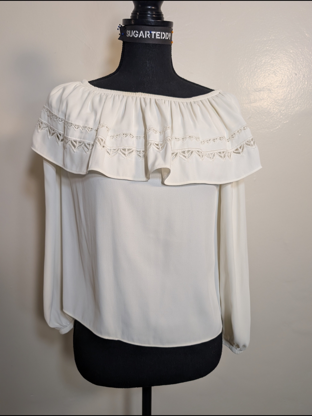 White House Black Market Cream Off-Shoulder Ruffle Blouse